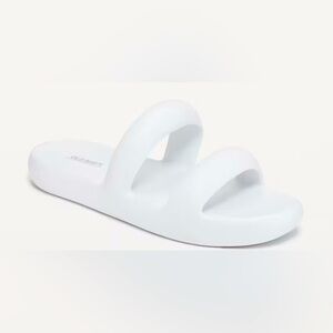 Double strap puff slide sandals - white
